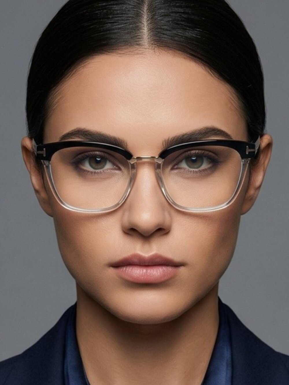Tom Ford FT5550-B 005 Women Eyeglasses Black / Crystal 54mm Square Frame